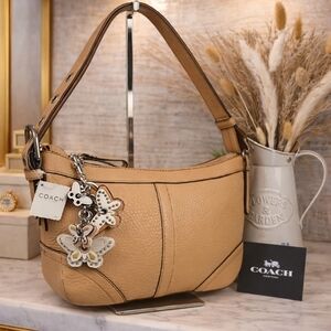 COACH F12321 MADISON BAG TAN BROWN BAMBOO PEBBLED DUFFLE BOHO HOBO PURSE‎